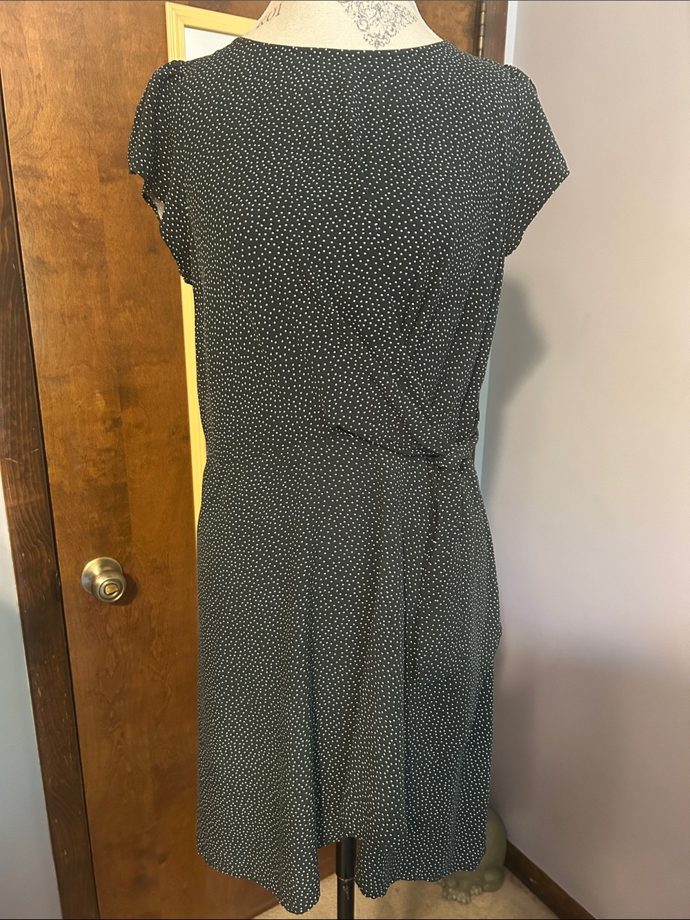 LOFT dark green and White Polka Dot Short Sleeve Dress